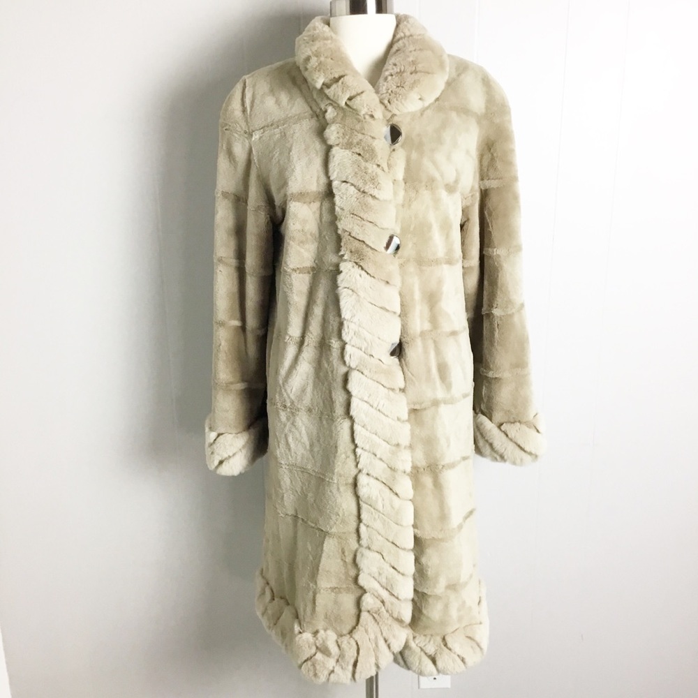 Rabbit Fur Trench Coat Reversible Velvet Pockets